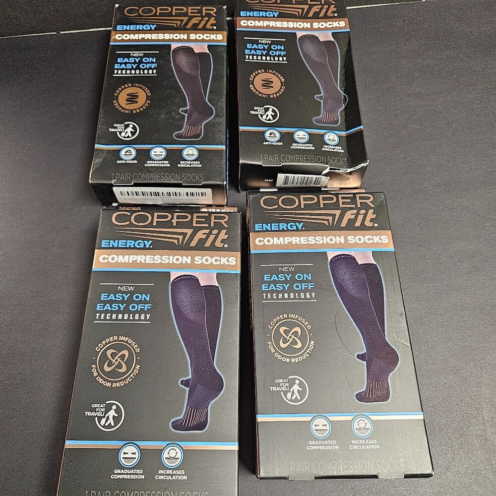 Copper Fit 4 Pair Black Energy Compression Socks, S/M